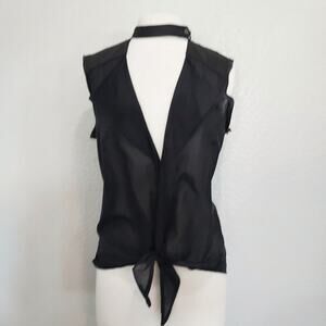 Kill City Black Sexy Goth Deep V-Neck Sleeveless Blouse w/Collar Neck Size L